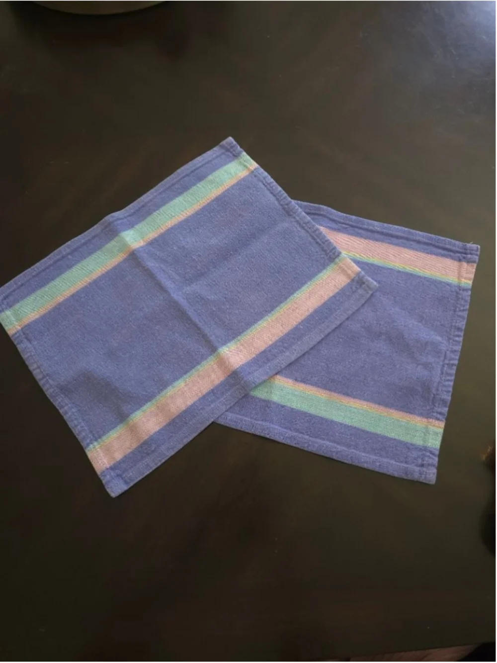 Rare Vintage 80s Purple Multicolor Striped Placemat and Napkin Set for Two 4 pcs